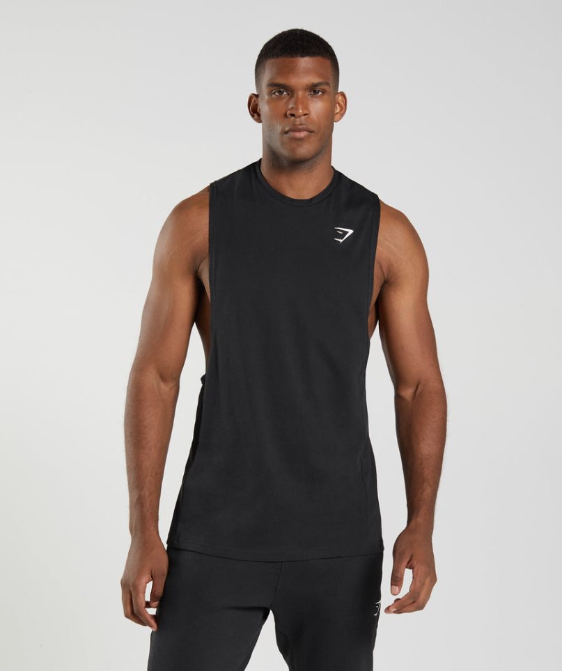 Men\'s Gymshark React Drop Arm Tanks Black | CA 7038DN